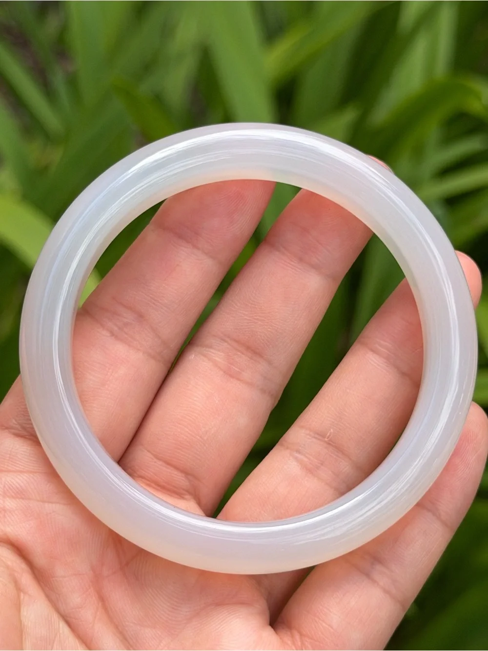 60mm Inner Diameter Greyish White Milky Agate Bangle 2240